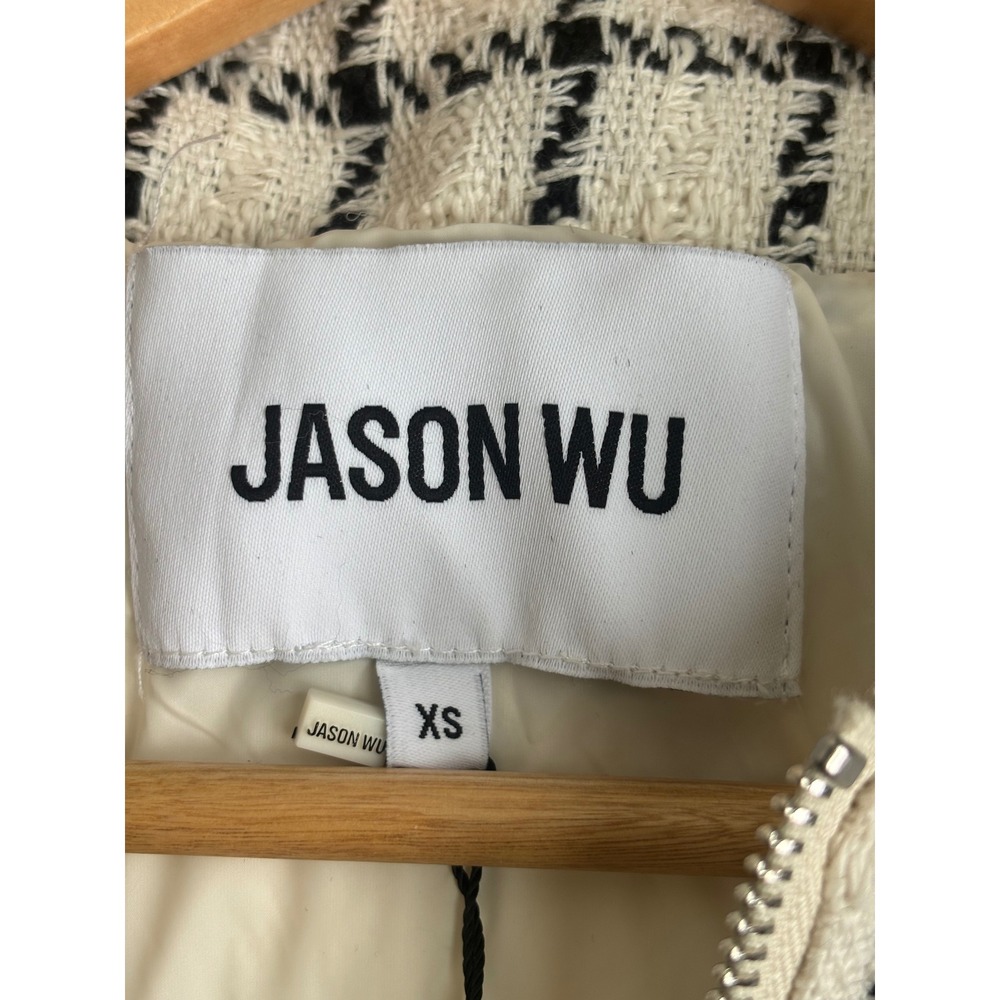 JASON WU Womens Ivory Black Plaid Tweed Bomber Jacket Full Zip Collar XS $395 - Picture 4 of 8